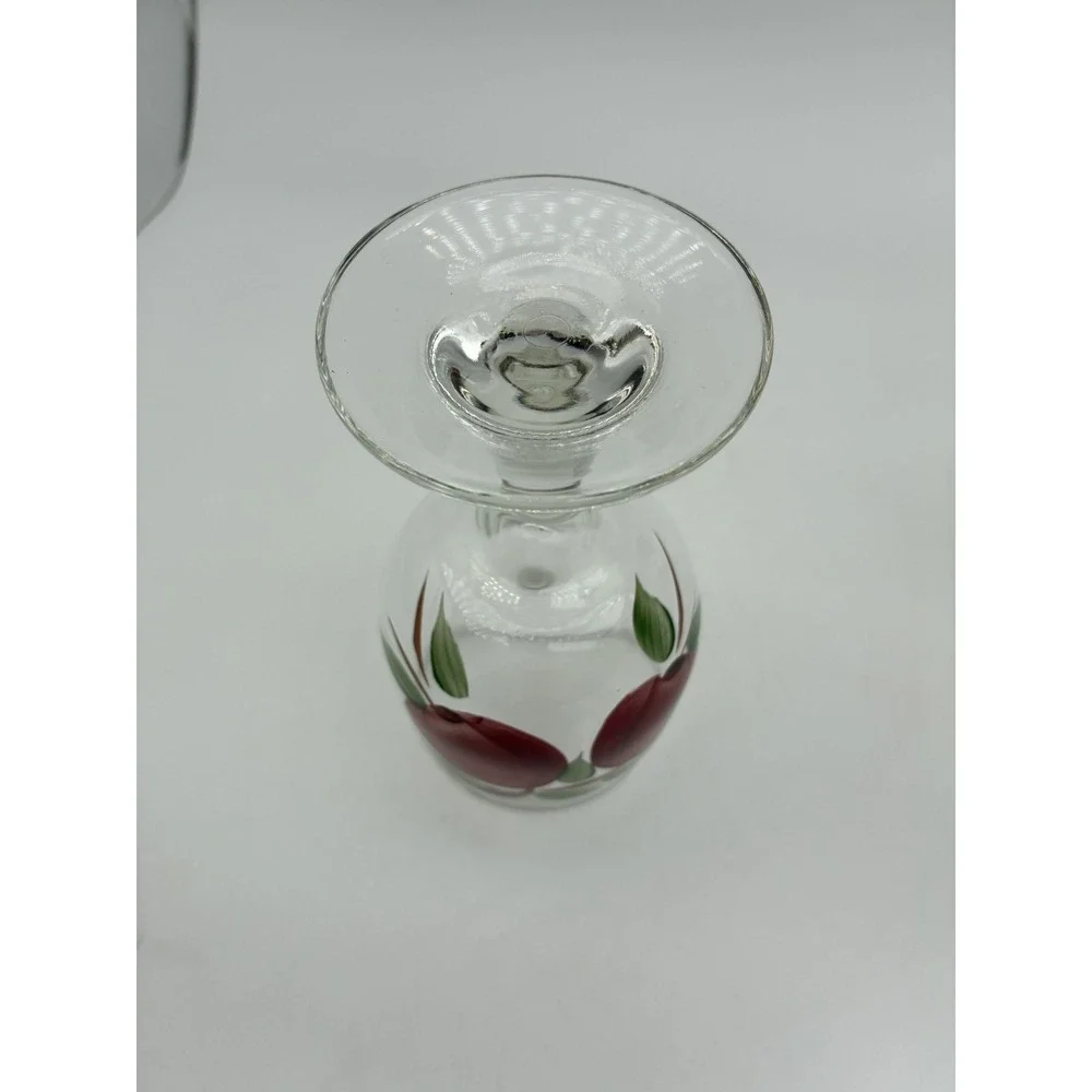 Vintage Hand Painted Apple Wine Glasses Set of 4 Red Fruit Motif Goblets
